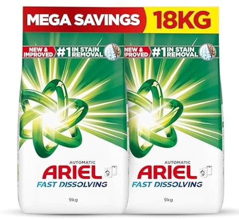 Ariel Fast Dissolving Laundry Detergent Powder, 18 kg (2x9kg)