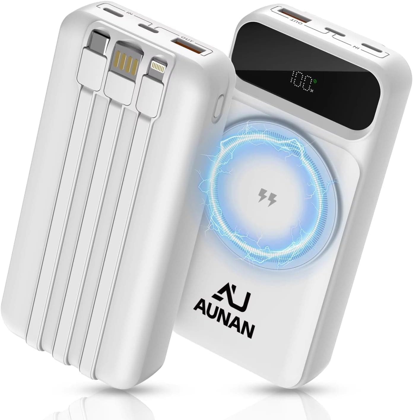 AUNAN 20,000mAh Magnetic Power Bank with 4 Built-in Cables