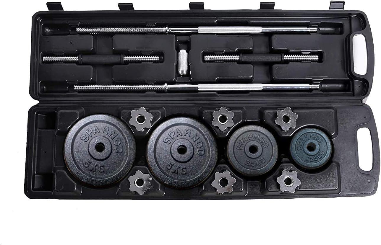 50kg Adjustable Dumbbell & Barbell Weight Set Set with 4 Rods and 14 Plates - Dumbbells with Anti-slip Grip, Barbell rod & Carry Case (SD-50)