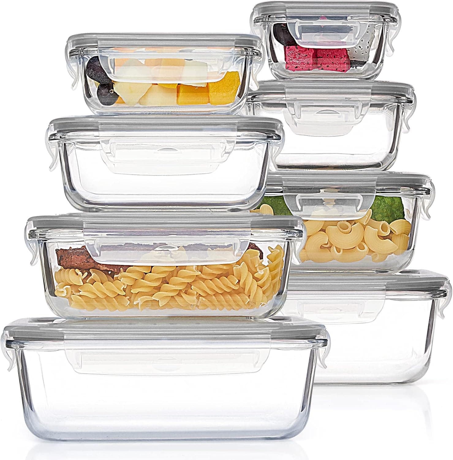 8 Pack Glass Meal Prep Containers with Leak Proof Locking Lids