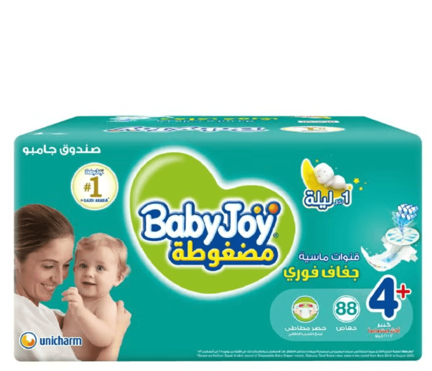 BabyJoy - Compressed Diamond Pad Diaper, Size 4+, Large Plus, 12-21 Kg, Jumbo Box, 88 Diapers