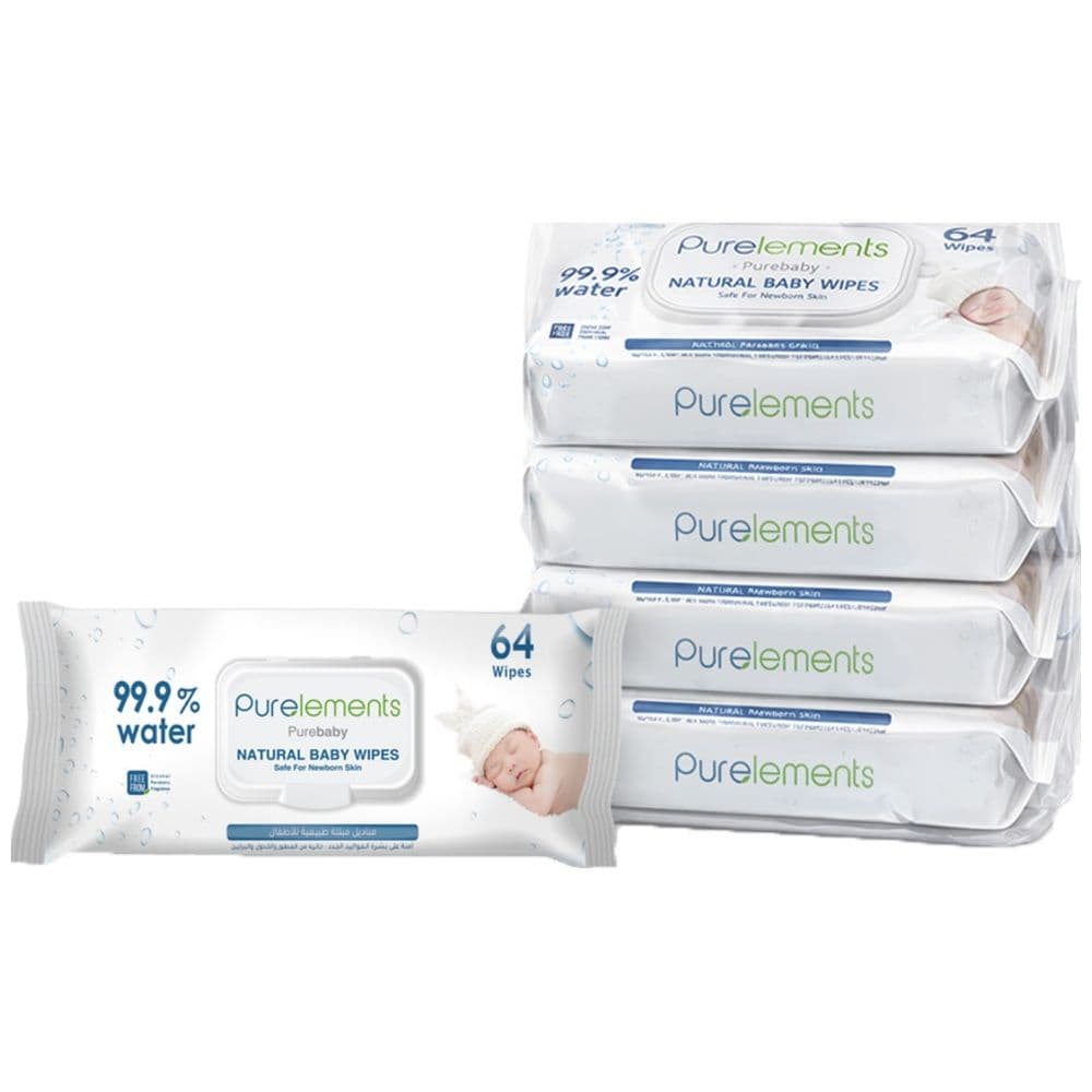 Exclusive Purelements - 99.9% Water Baby Wipes with Aloe Extract - Travel Pack of 4 for AED 39