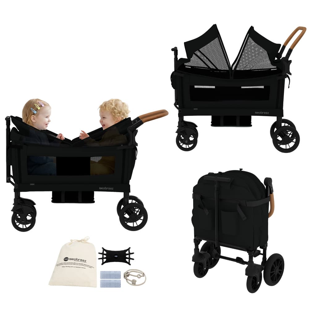 Neobreez ADVI Wagon Stroller Double Stroller Push&Pull Foldable Twin Stroller - Black