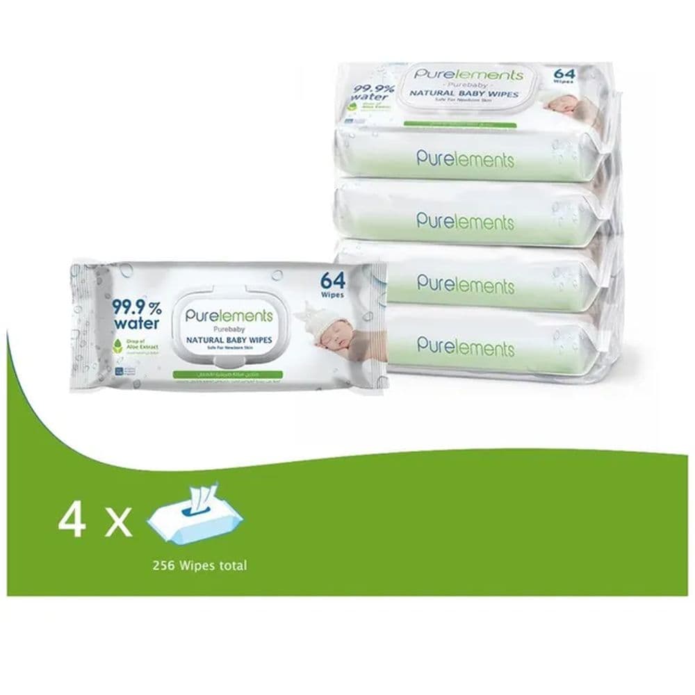 Purelements Aloe Vera 99.9% Water Wipes (Pack of 4)