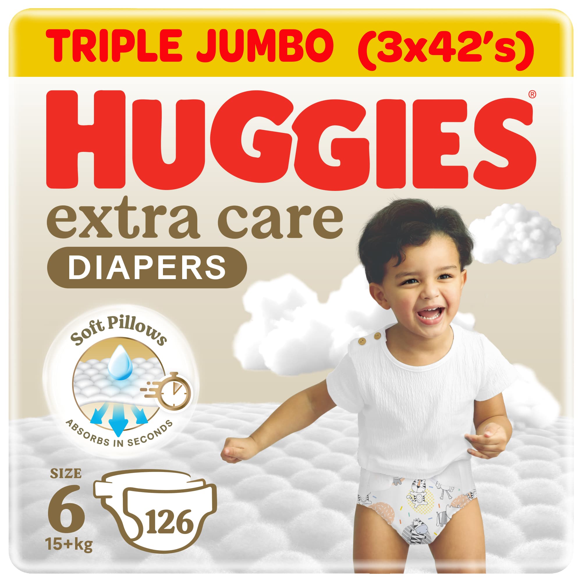 Huggies Extra Care, Size 6, 15+ kg, 126 Diapers