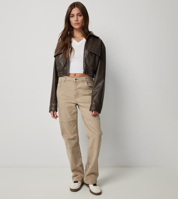 Ardene High Rise Straight Fit Carpenter Jeans