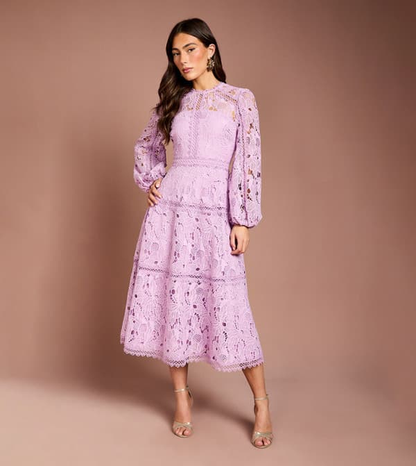 Coast Lace Panelled Long Sleeves Midi Dress